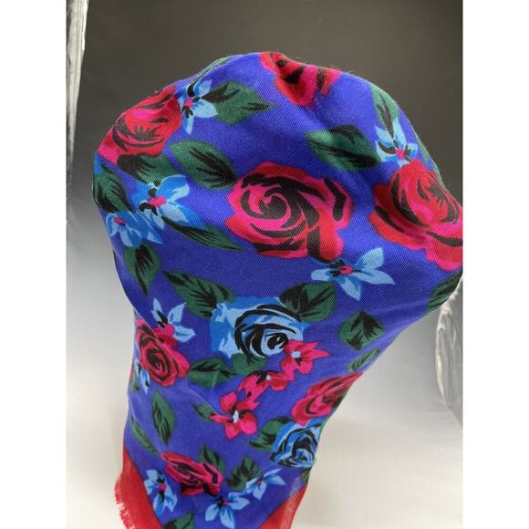 Vintage Glentex Scarf Floral Roses Acrylic Japan Handkerchief Hankie Fring Retro - Picture 5 of 8